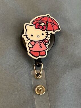 Hello Kitty Pink Umbrella Retractable Badge Reel
